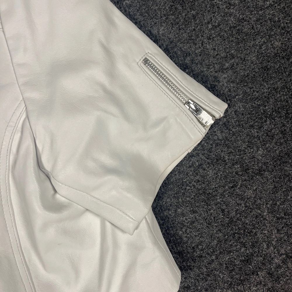 Lamarque Leather Jacket White Large Lambskin Cropped Kirsi Zip Short Sleeve Moto - Picture 3 of 6